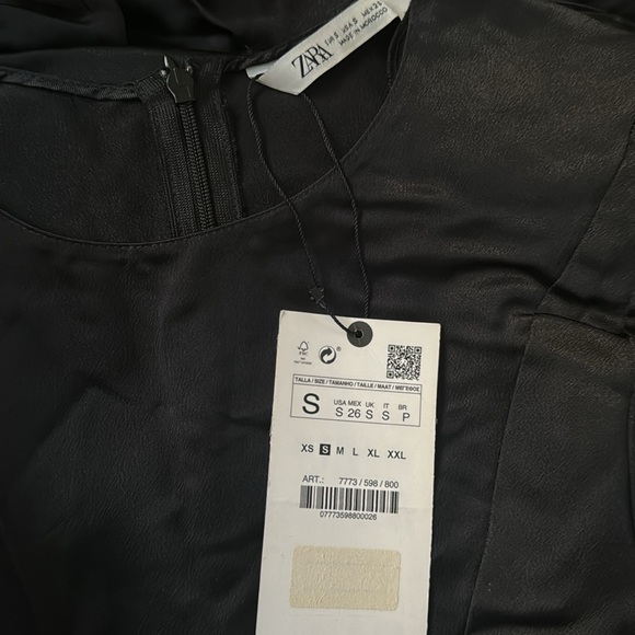 Zara Black Satin Asymmetric Mini Dress Small - Picture 6 of 6